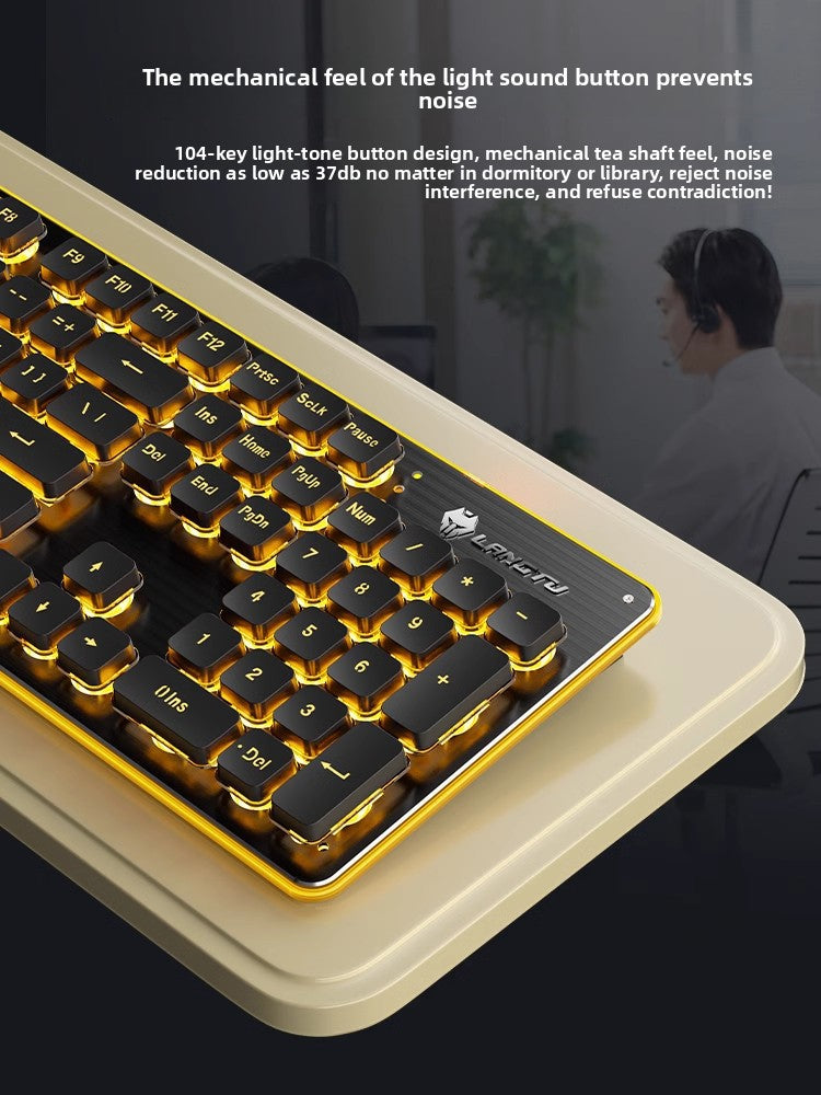 LAFANTU Mechanical Gaming Keyboard with Golden Backlit Round Keycaps ? Retro Style with Numeric Keypad