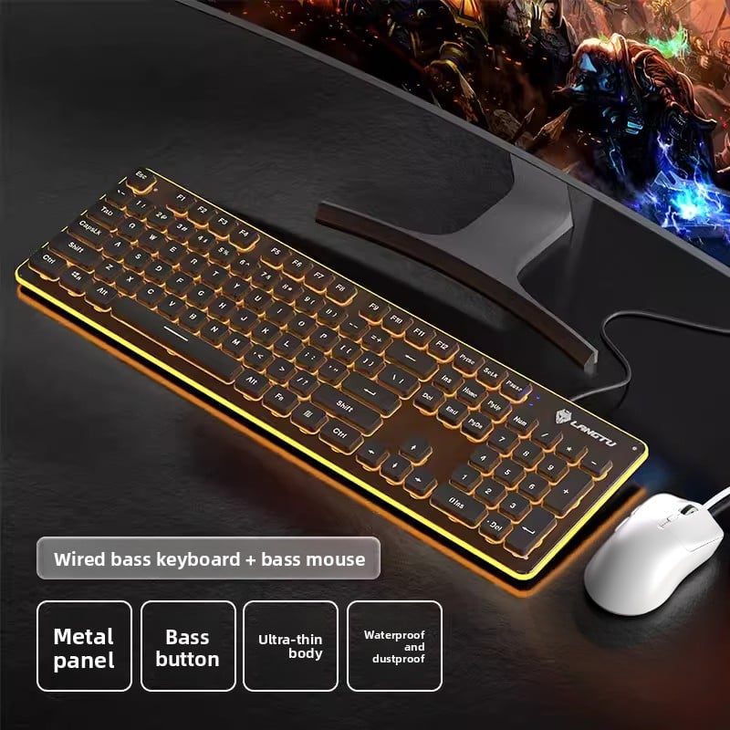 LAFANTU Mechanical Gaming Keyboard with Golden Backlit Round Keycaps ? Retro Style with Numeric Keypad