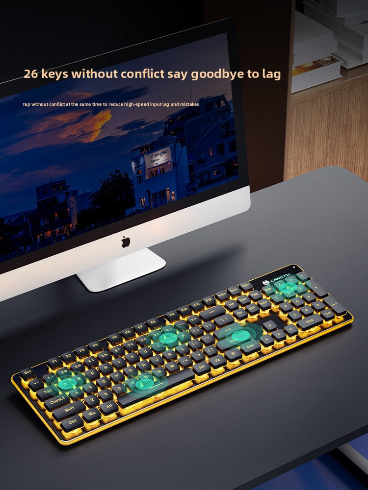 LAFANTU Mechanical Gaming Keyboard with Golden Backlit Round Keycaps ? Retro Style with Numeric Keypad