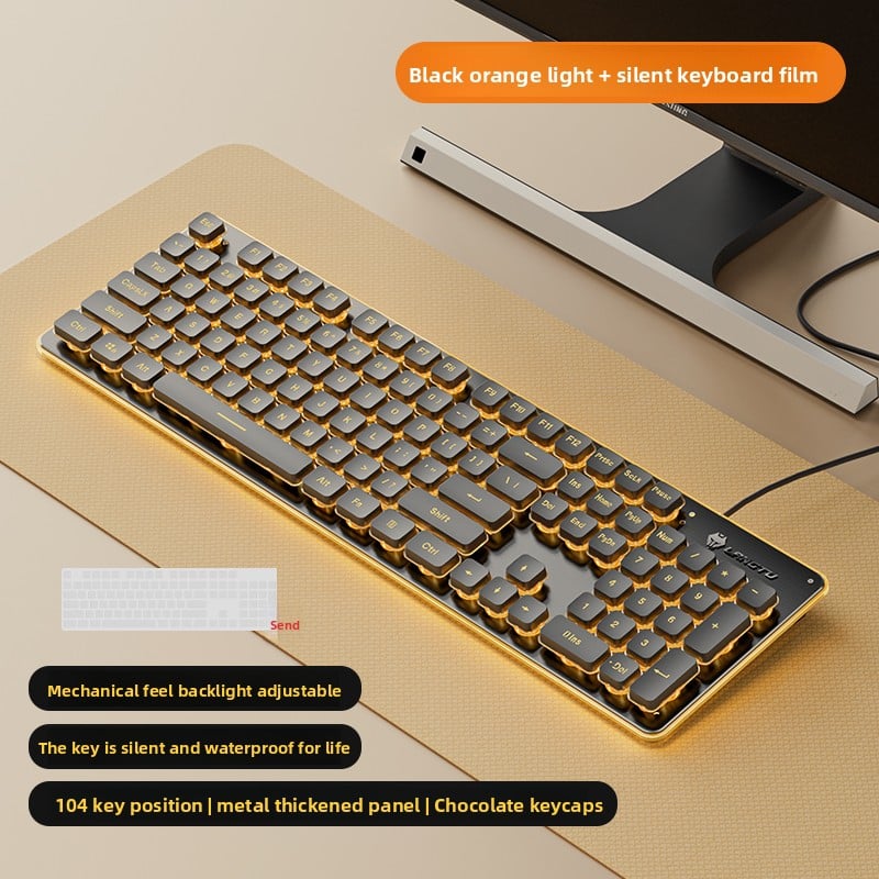 LAFANTU Mechanical Gaming Keyboard with Golden Backlit Round Keycaps ? Retro Style with Numeric Keypad