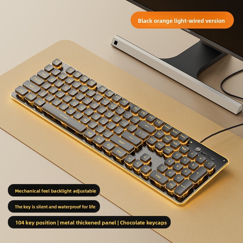 LAFANTU Mechanical Gaming Keyboard with Golden Backlit Round Keycaps ? Retro Style with Numeric Keypad