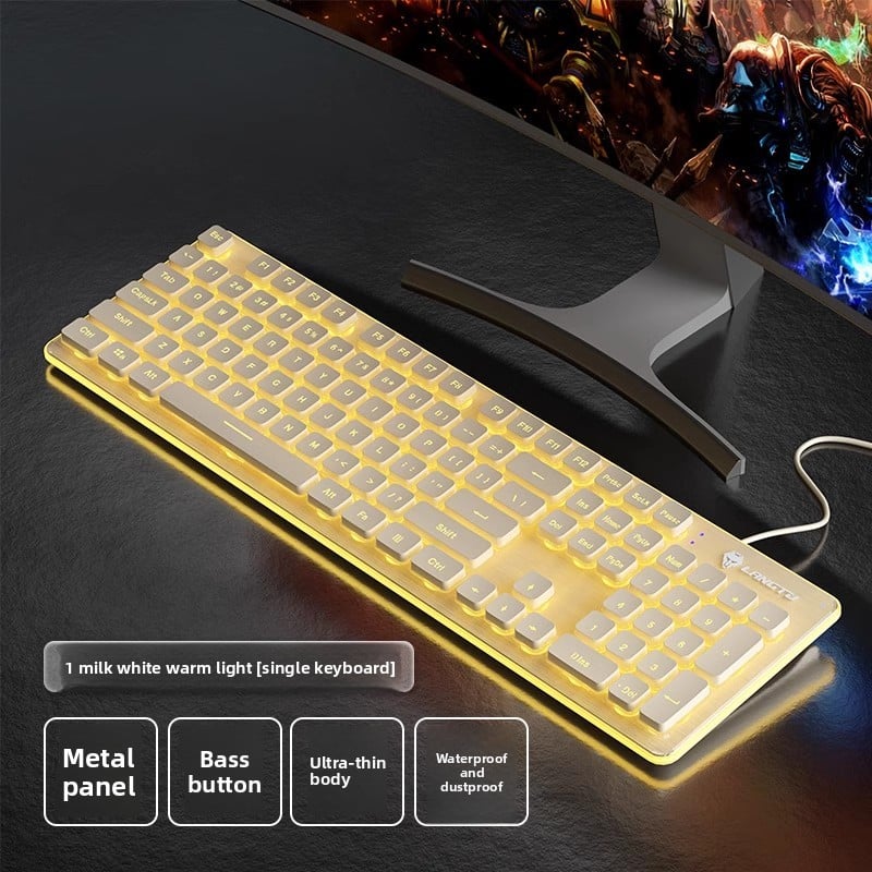 LAFANTU Mechanical Gaming Keyboard with Golden Backlit Round Keycaps ? Retro Style with Numeric Keypad