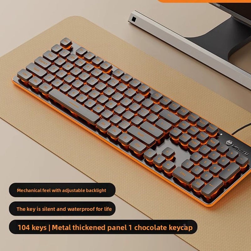 LAFANTU Mechanical Gaming Keyboard with Golden Backlit Round Keycaps ? Retro Style with Numeric Keypad