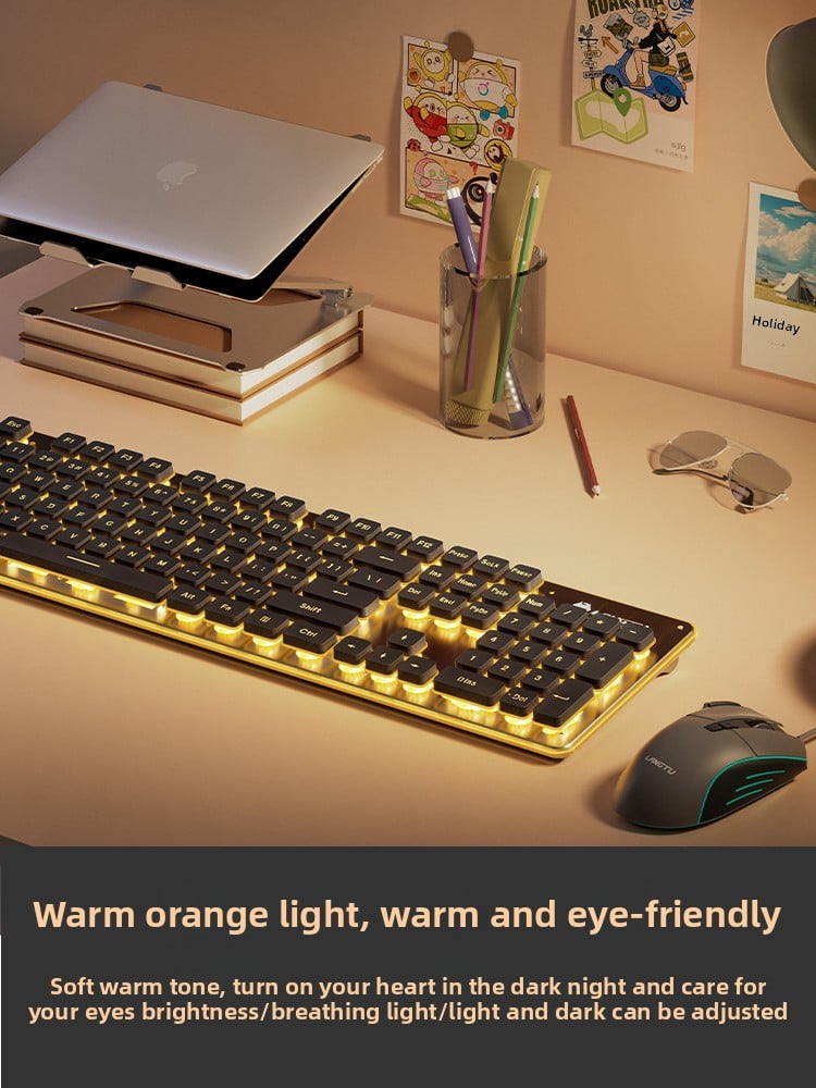 LAFANTU Mechanical Gaming Keyboard with Golden Backlit Round Keycaps ? Retro Style with Numeric Keypad