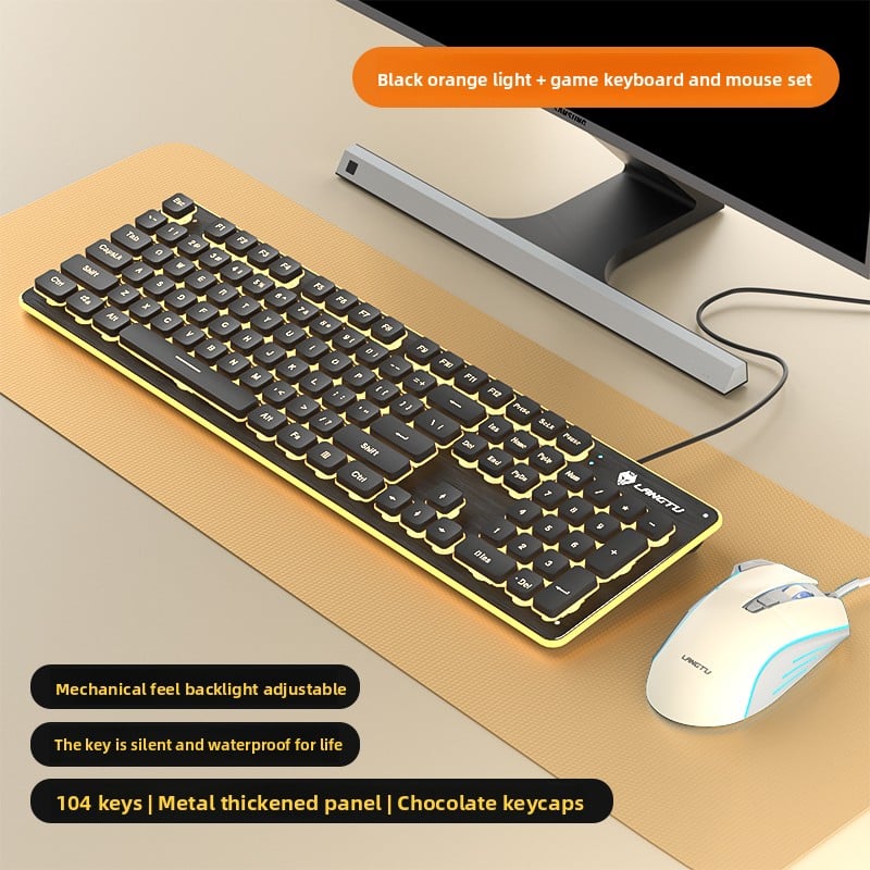 LAFANTU Mechanical Gaming Keyboard with Golden Backlit Round Keycaps ? Retro Style with Numeric Keypad