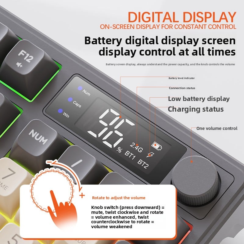 RGB Mechanical Gaming Keyboard with Display Screen and Multi-Colored Keycaps - Full Size with Numpad